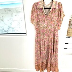 In Bloom Pink and Brown Floral Maxi Dress